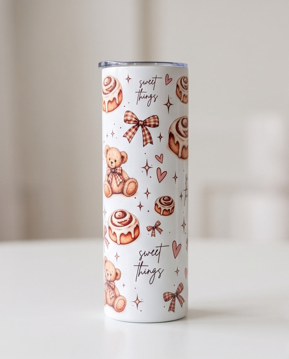 Sweet Things 20oz tumbler on neutral background